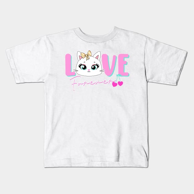 CAT LOVE Kids T-Shirt by SLYSHOPLLC